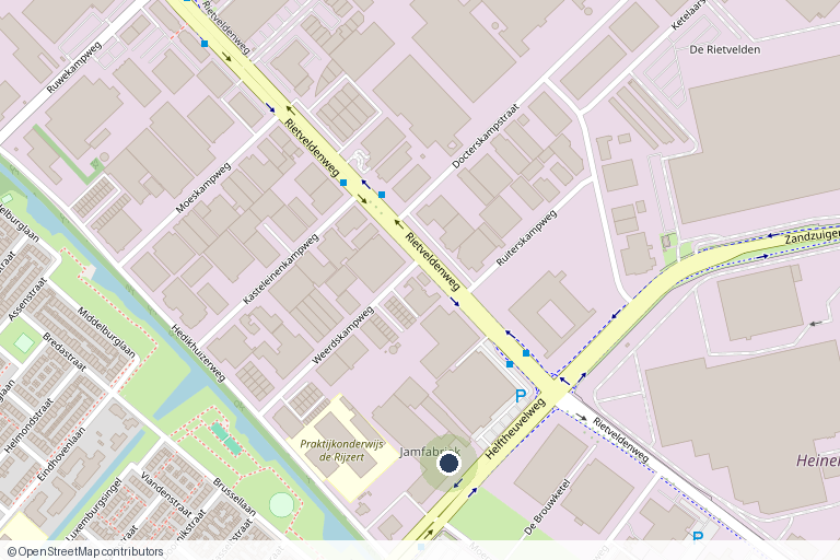 Map showing Helftheuvelweg 11 in &rsquo;s-Hertogenbosch, on the corner of Rietveldenweg.